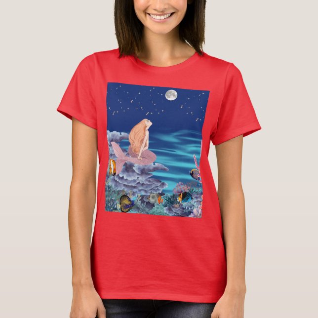 Camiseta sirena mirando la luna (Anverso)