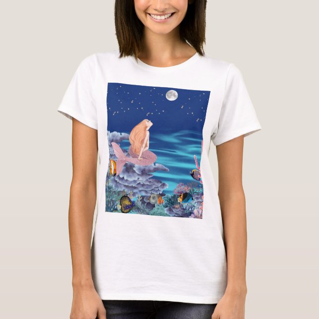 Camiseta sirena mirando la luna (Anverso)
