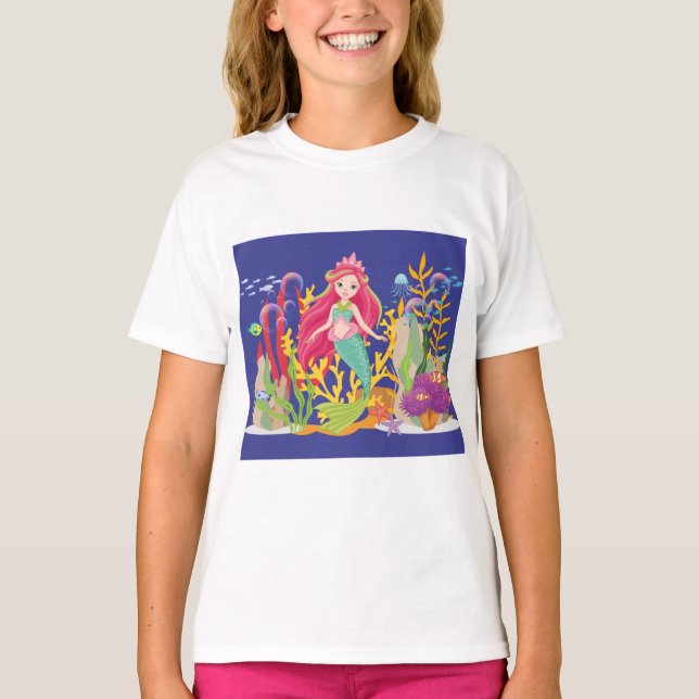 Camiseta Sirena oceánica: El cabello largo y rojo (Anverso)