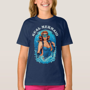 Camiseta Sirena Real de Estilo Vintage - Buceador Scuba Fem