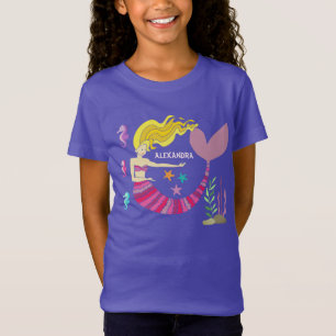 Camiseta Sirena Rosa Purpura Femenina Bajo El Mar Nombre