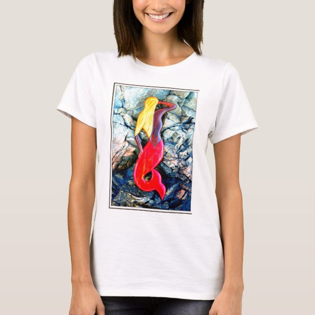 Camiseta sirena rubia en rojo (Anverso)