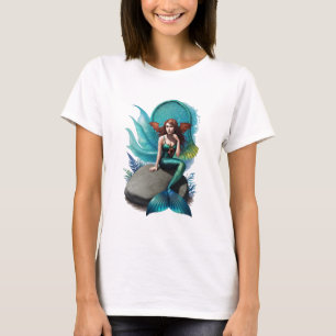 Camiseta Sirena sentada en una roca   Arte IA