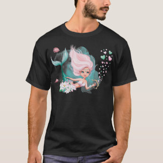 Camiseta Sirena Sirena Valentina linda sirena de pelo rosa
