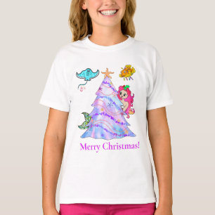 Camiseta Sirena y amigos decorando el árbol de Navidad