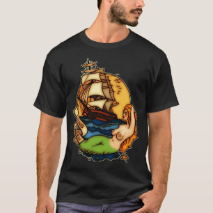 Camiseta Sirena y barco pirata