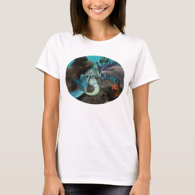 Camiseta Sirena y delfín bajo el mar (Anverso)