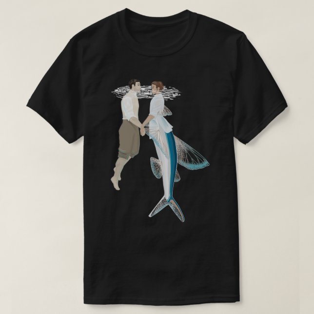 Camiseta Sirena y marinero en negro (Diseño del anverso)