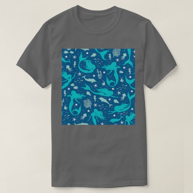 Camiseta Sirenas de concha pescan delfines y algas marinas (Diseño del anverso)