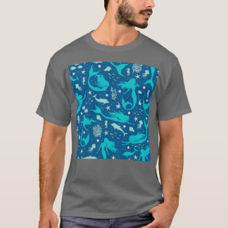 Camiseta Sirenas de concha pescan delfines y algas marinas