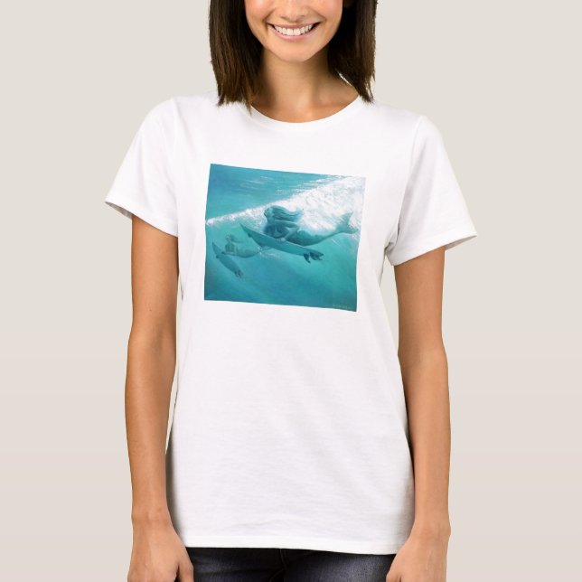Camiseta sirenas que practican surf (Anverso)