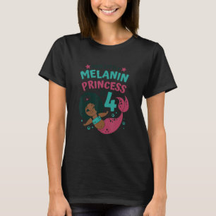 Camiseta Sirenita 4 cumpleaños Melanin Princesa Afro Chica