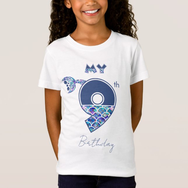 Camiseta Sirenita colorida escala a niñas 9 cumpleaños (Anverso)