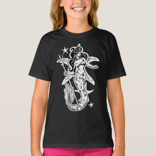 Camiseta Sirenita De Pin-Up Retro En Blanco Y Negro