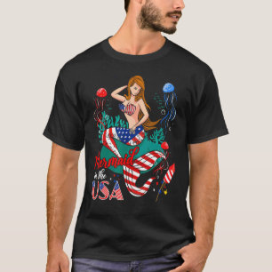 Camiseta Sirenita En Eeuu Cute Sirmaid Bandera Americana 4