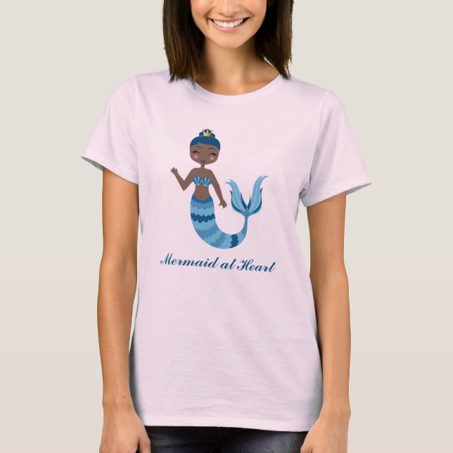 Camiseta Sirenita en Heart Blue Playful Mermaid (Anverso)