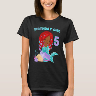 Camiseta Sirenita negra 5 cumpleaños Bonito afroamericana