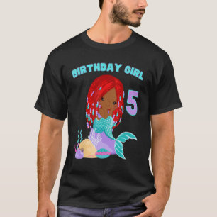 Camiseta Sirenita negra 5 cumpleaños Bonito afroamericana
