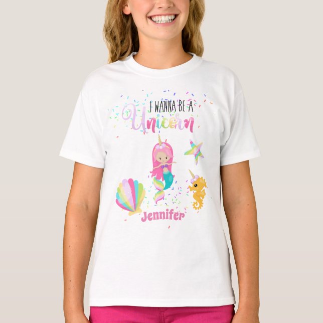 Camiseta Sirenita quiere ser un arcoiris unicornio bajo Chi (Anverso)