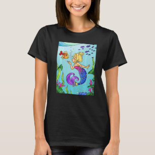 Camiseta Sirenita rubia bajo el agua con peces dorados nada