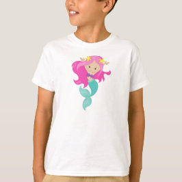 Camiseta Sirenita, Sirenita, Starfish, Pelo Rosa