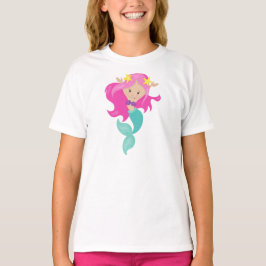Camiseta Sirenita, Sirenita, Starfish, Pelo Rosa