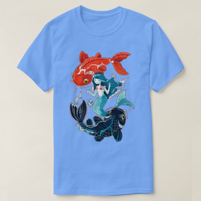 Camiseta Sirenita y peces Koi (Diseño del anverso)