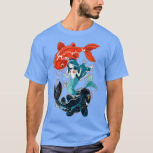 Camiseta Sirenita y peces Koi