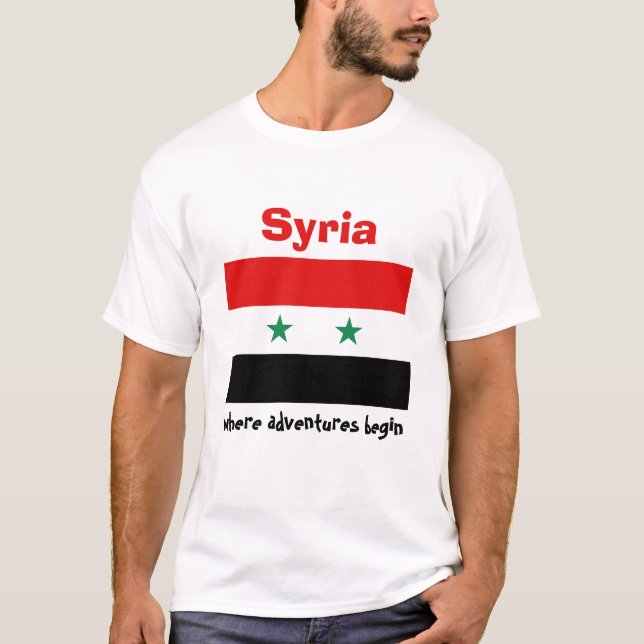 Camiseta Siria Bandera + Mapa + Texto (Anverso)