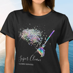 Camiseta Sirvienta Limpiando Casa Holograma Brillante