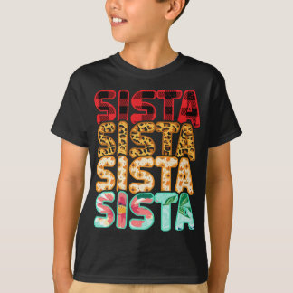 Camiseta Sista Hermana Leopard Red Plaid Sunflower Family M