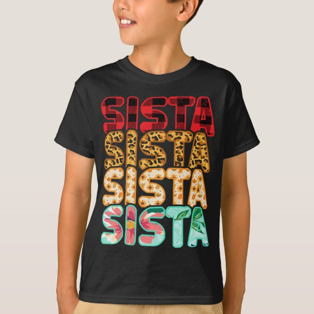 Camiseta Sista Hermana Leopard Red Plaid Sunflower Family M (Anverso)