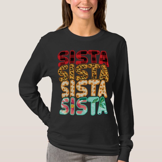 Camiseta Sista Hermana Leopard Red Plaid Sunflower Family M (Anverso)