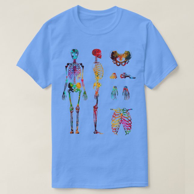 Camiseta Sistema esquelético corporal humano 1 (Diseño del anverso)