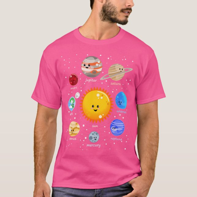 Camiseta Sistema solar Feliz Estilo Kawaii (Anverso)