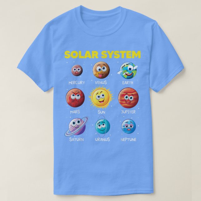 Camiseta Sistema solar lindo planeta divertido enfrenta cie (Diseño del anverso)