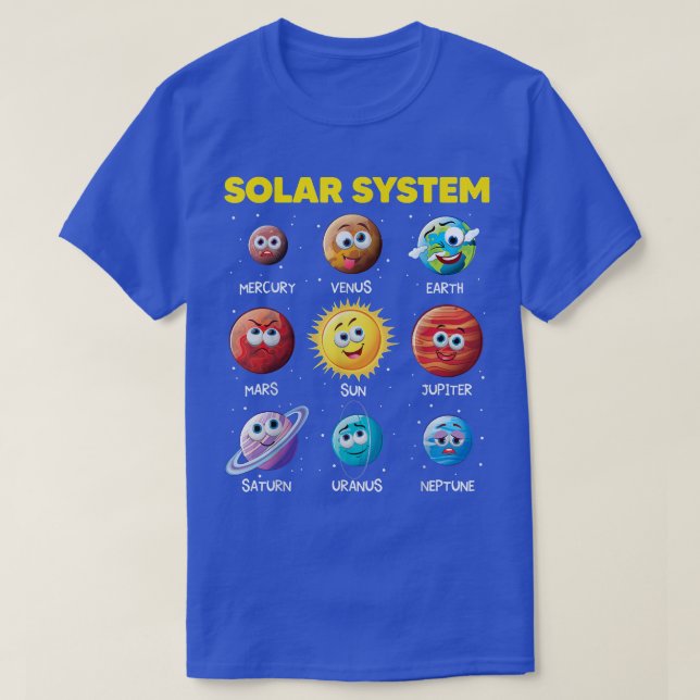 Camiseta Sistema solar lindo planeta divertido enfrenta cie (Diseño del anverso)