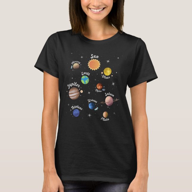 Camiseta Sistema solar planea conocimiento infantil espacio (Anverso)