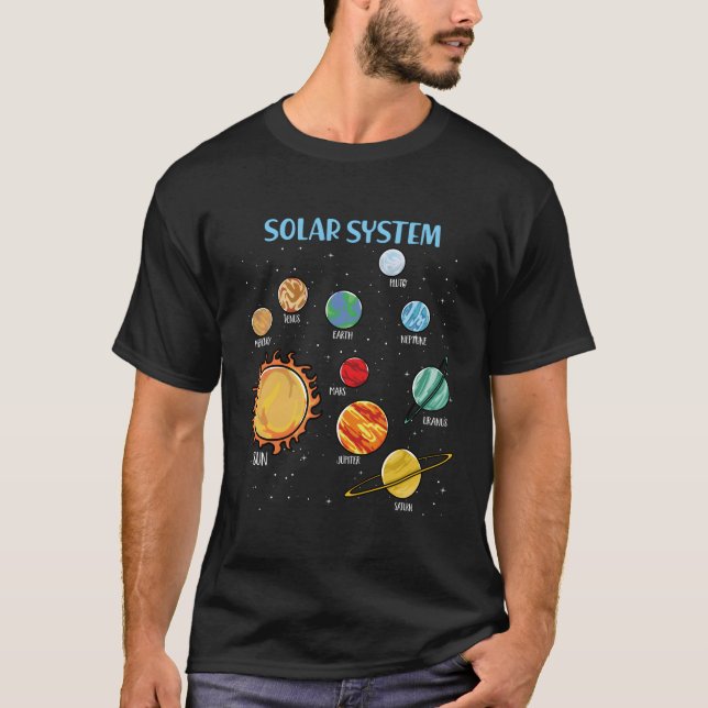 Camiseta Sistema solar Planetas ciencia estreno espacial (Anverso)