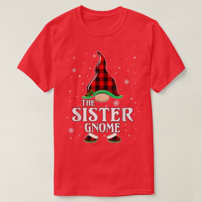 Camiseta Sister Gnome Buffalo Plaid Matching Family Christm (Diseño del anverso)