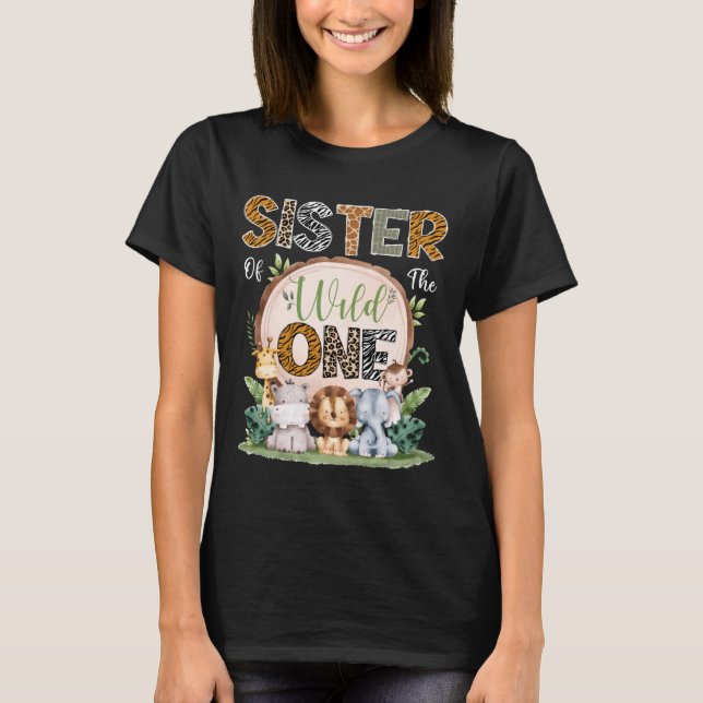 Camiseta Sister Of The Wild One 1St Birthday Safari Jungle  (Anverso)