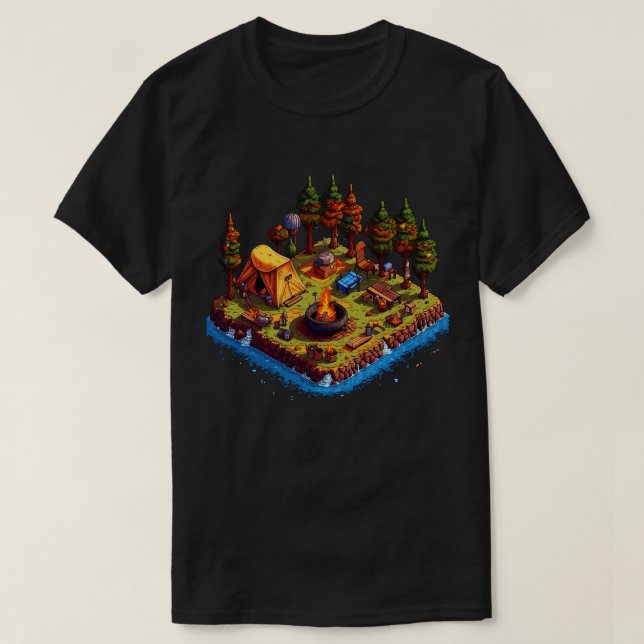 Camiseta Sitio de Camping Estilo Arte Pixel (Diseño del anverso)