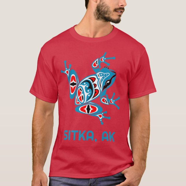 Camiseta Sitka Alaska Blue Red Frog PNW Indian Art Native A (Anverso)
