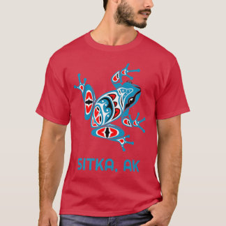 Camiseta Sitka Alaska Rana Azul Roja Arte Indio PNW Nativo
