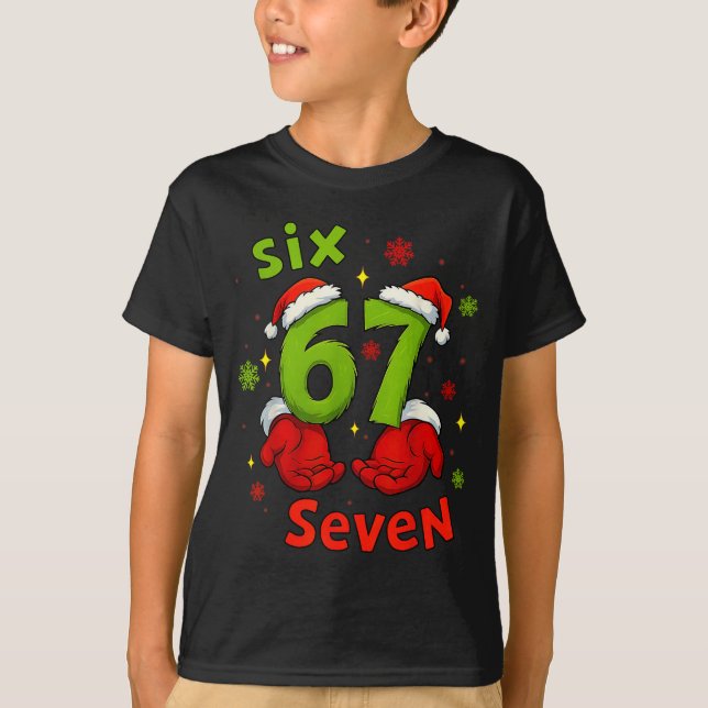 Camiseta Six 6 7 Seven Christmas Humor Green Hand Festive G (Anverso)