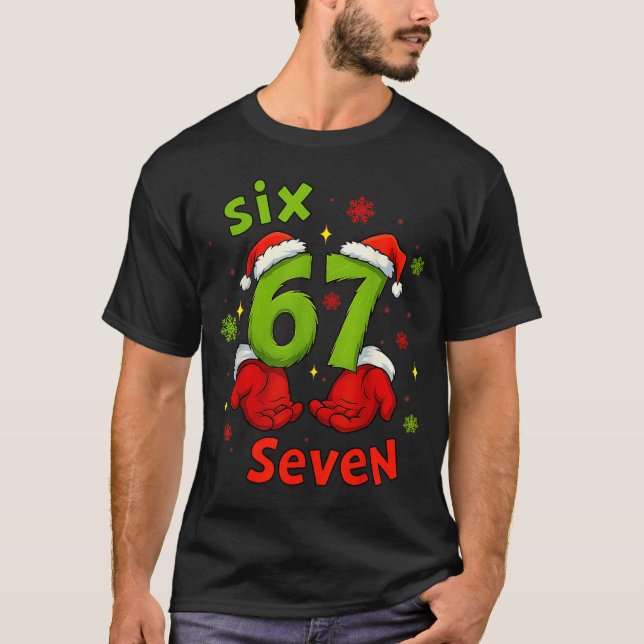 Camiseta Six 6 7 Seven Christmas Humor Green Hand Festive G (Anverso)