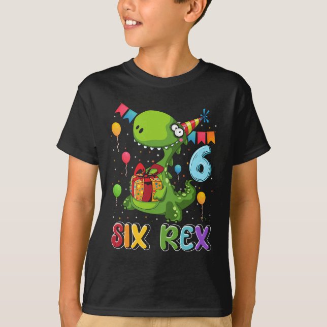 Camiseta Six Rex 6th Birthday Sixth Dinosaur Holding Box Gi (Anverso)