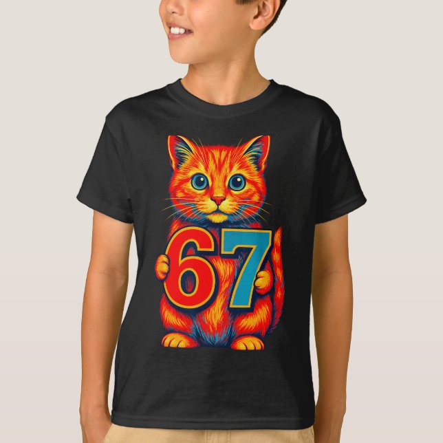 Camiseta Six Seven 67 Meme 6 7 Cat Youth Boy Girl  (Anverso)