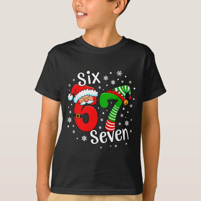 Camiseta Six Seven 67 Meme 6 7 Elf Santa Christmas  (Anverso)
