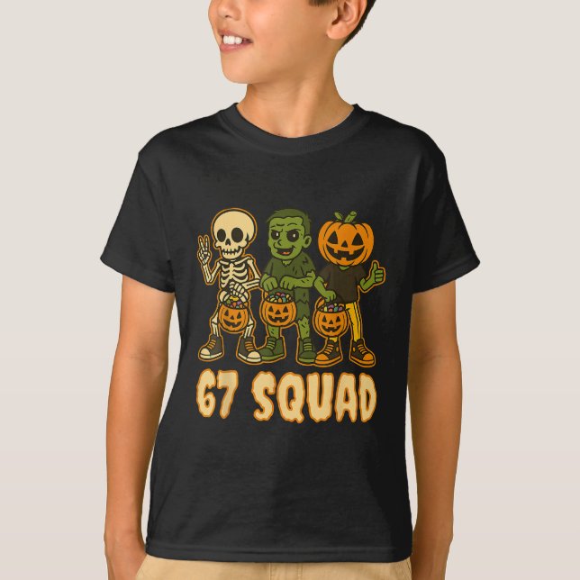Camiseta Six Seven 67 Squad Skeleton Pumpkin Halloween Boys (Anverso)